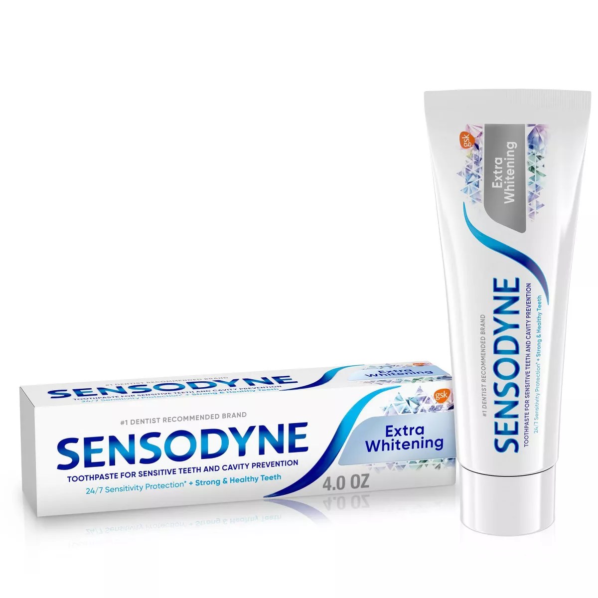 a tube of sensodyne extra whitening, one of the best whitening toothpastes