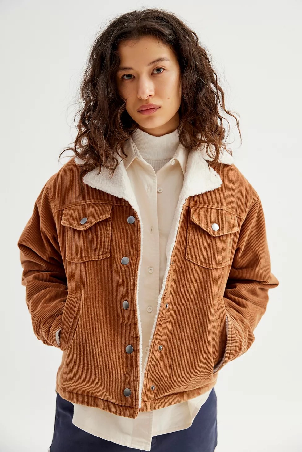 urban outfitters sherpa lined corduroy jacket, one of the best women's jackets for spring