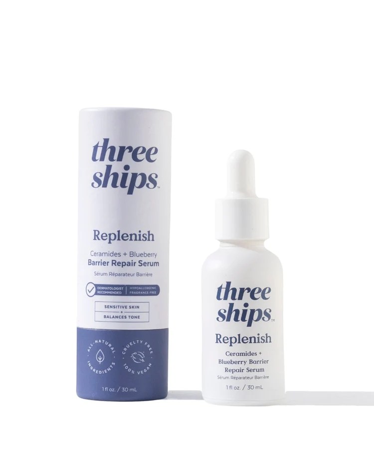 three ships replenish barrier repair serum on a white background