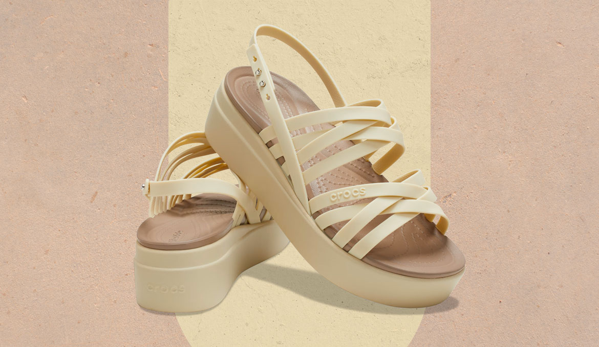 A photo of the Crocs Brooklyn Low Strappy platform wedge sandal.