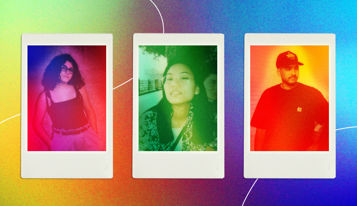 polaroid photos depict people with their aura color