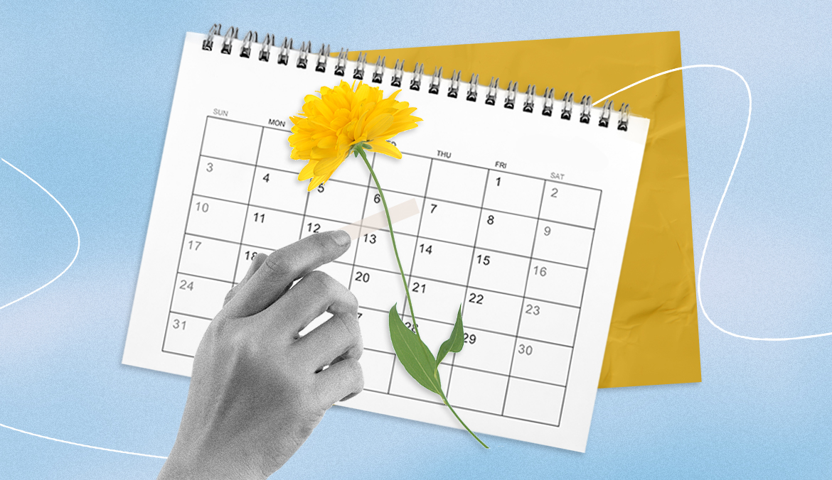 A flower set against a calendar.