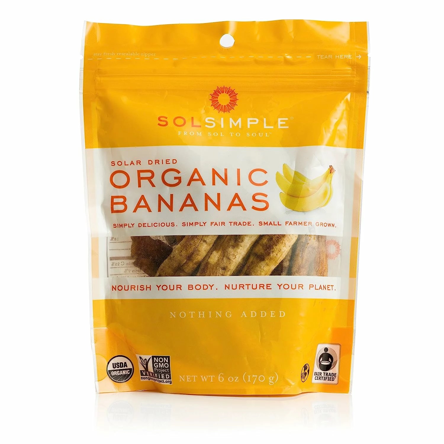 bag of sol simple dried banana snack