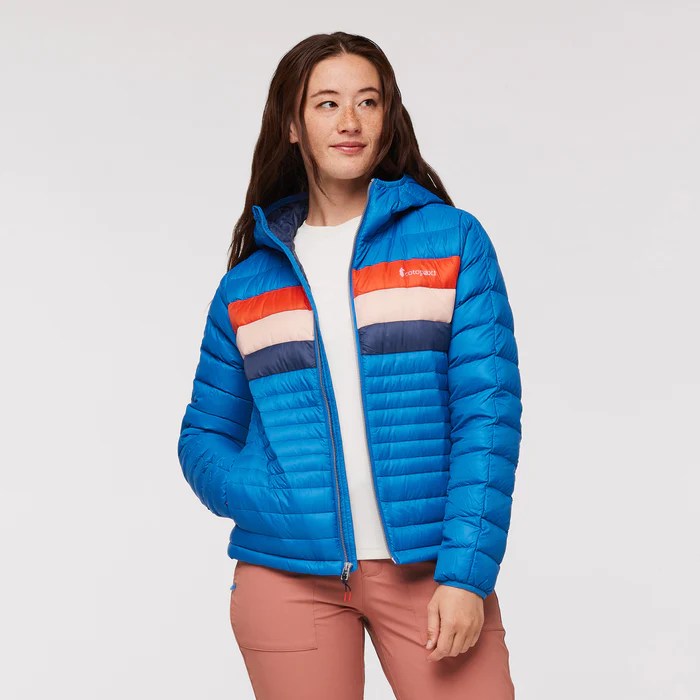 woman wearing cotopaxi hooded down jacket