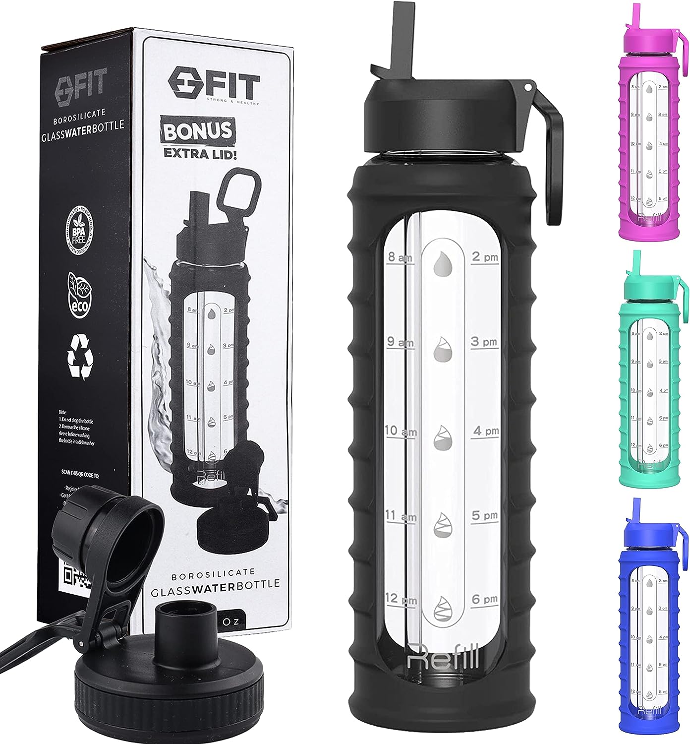 fit strong and healthy glass water bottle