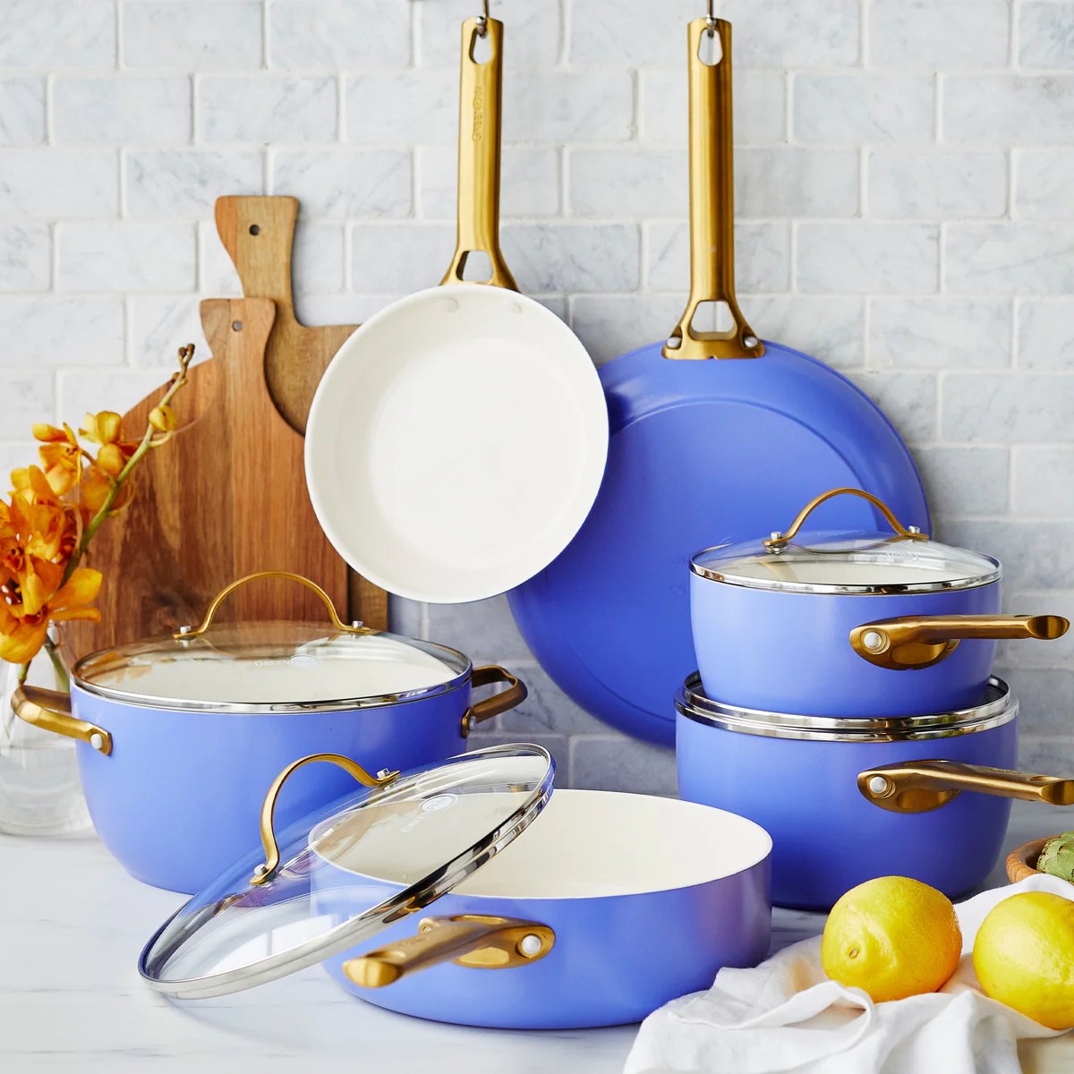 GreenPan reserve colorful pots and pans in wisteria blue