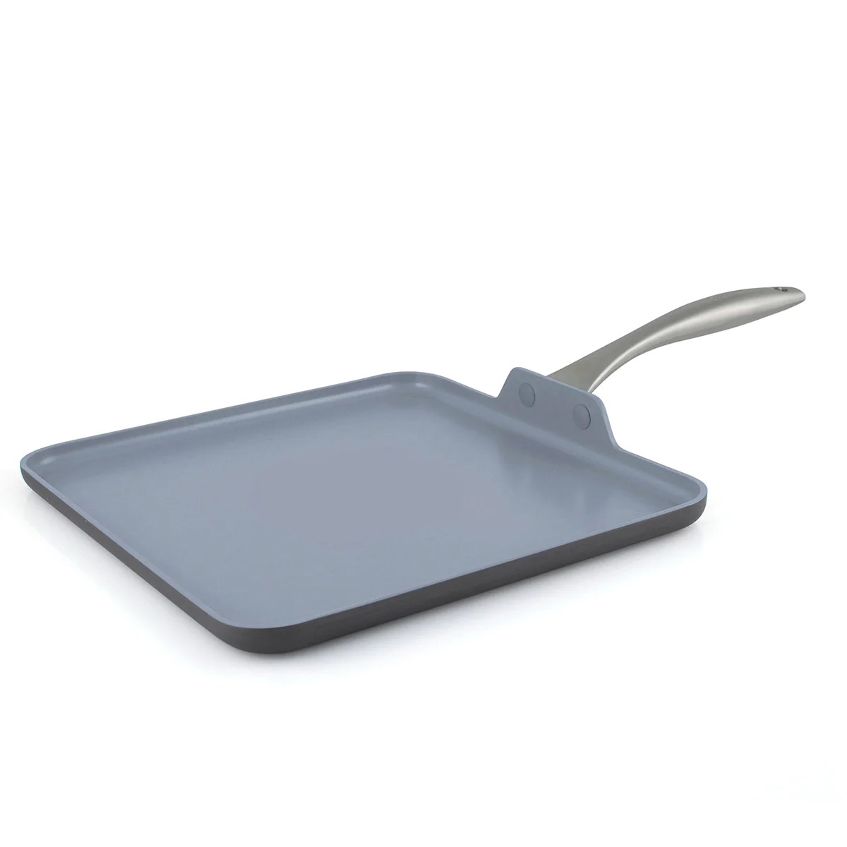 An aluminum square flat griddle pan from GreenPan