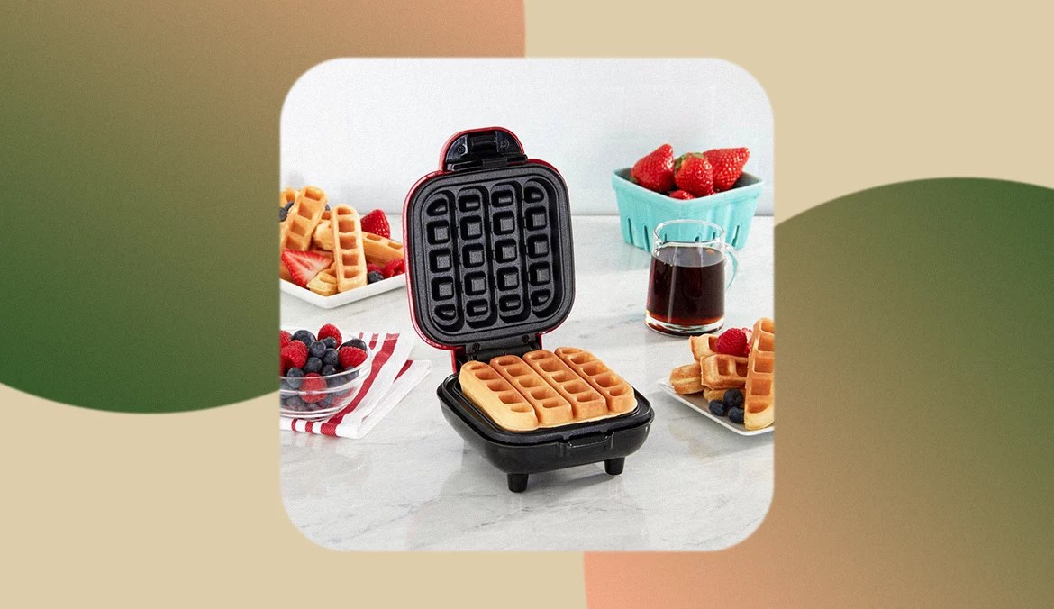 waffle stick maker surrounded by toppings