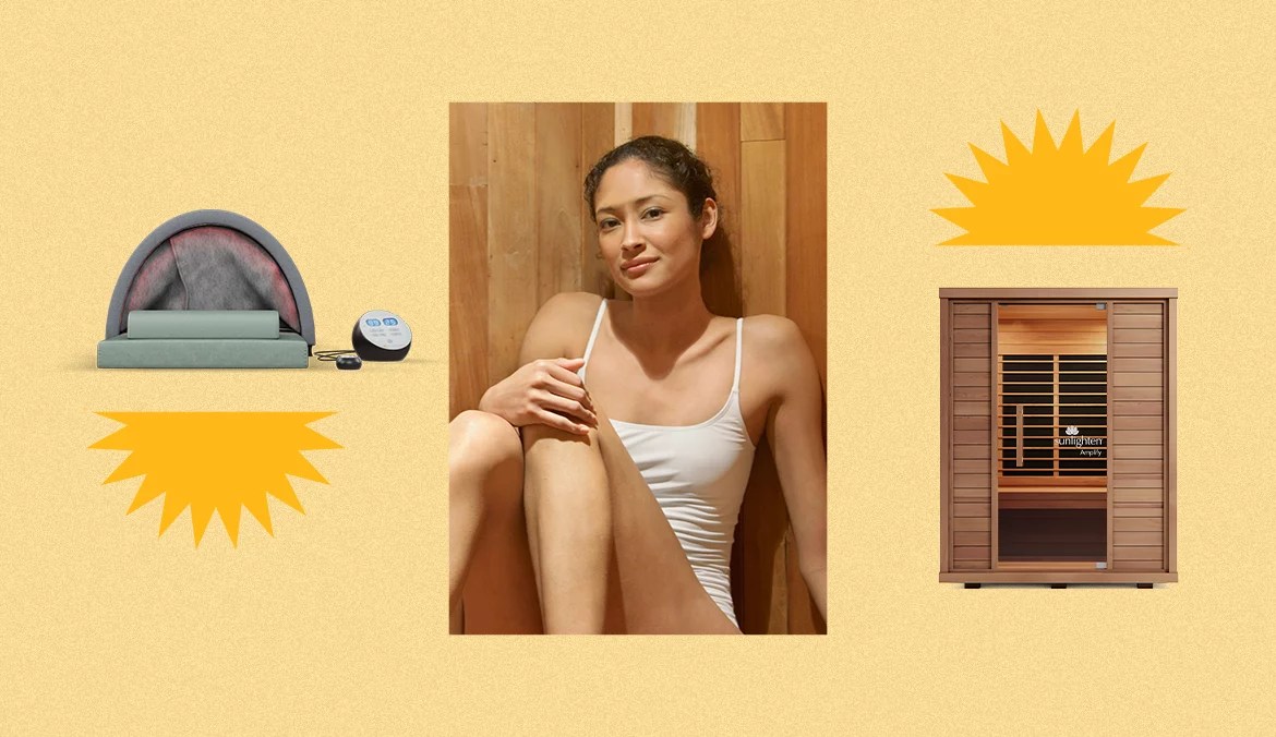 woman sits in sauna taking in sauna benefits