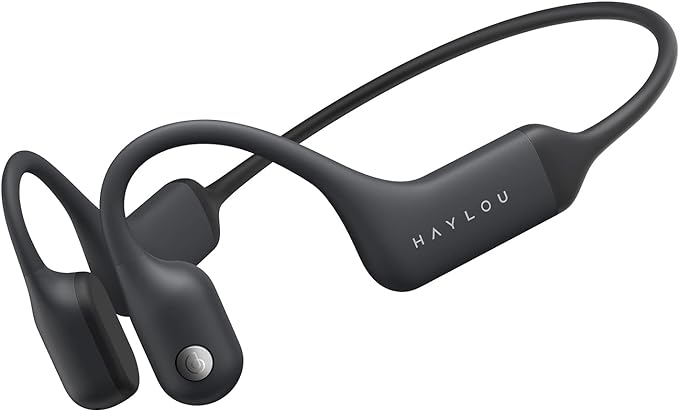 a black pair of haylou bone conduction headphones