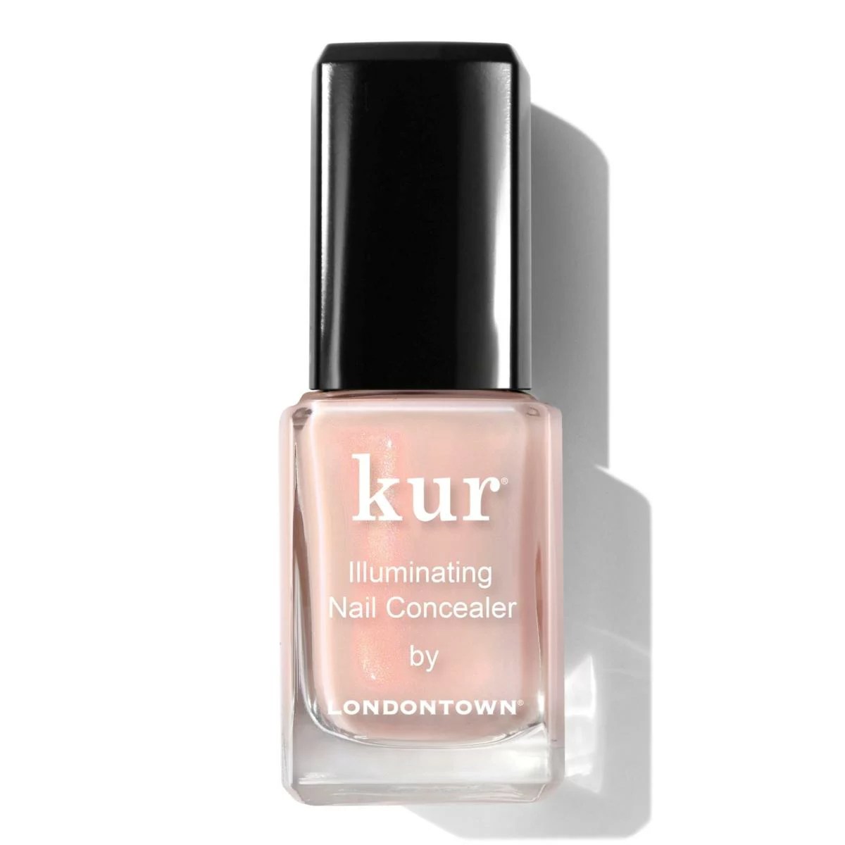 a bottle of londontown bubble pink illuminating nail concealer, a streamlined beauty product