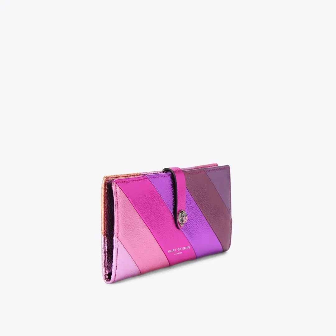A pink and purple soft leather slim wallet from kurt geiger