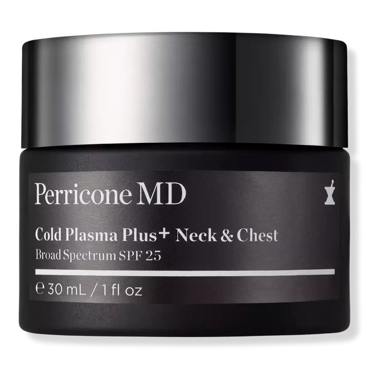 perricone md chest and neck cream in a black jar shown on a white background
