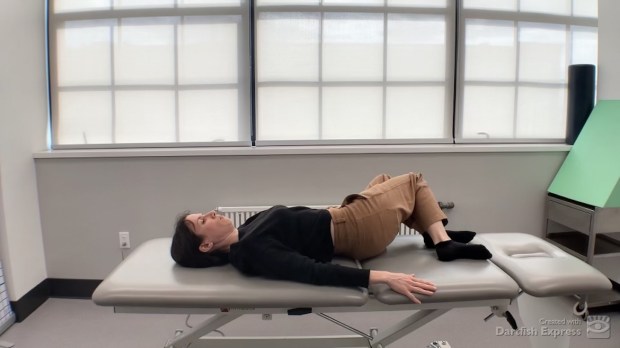 Physical therapist demonstrating lower trunk rotation