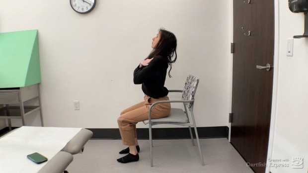 Physical therapist demonstrating seated back extension