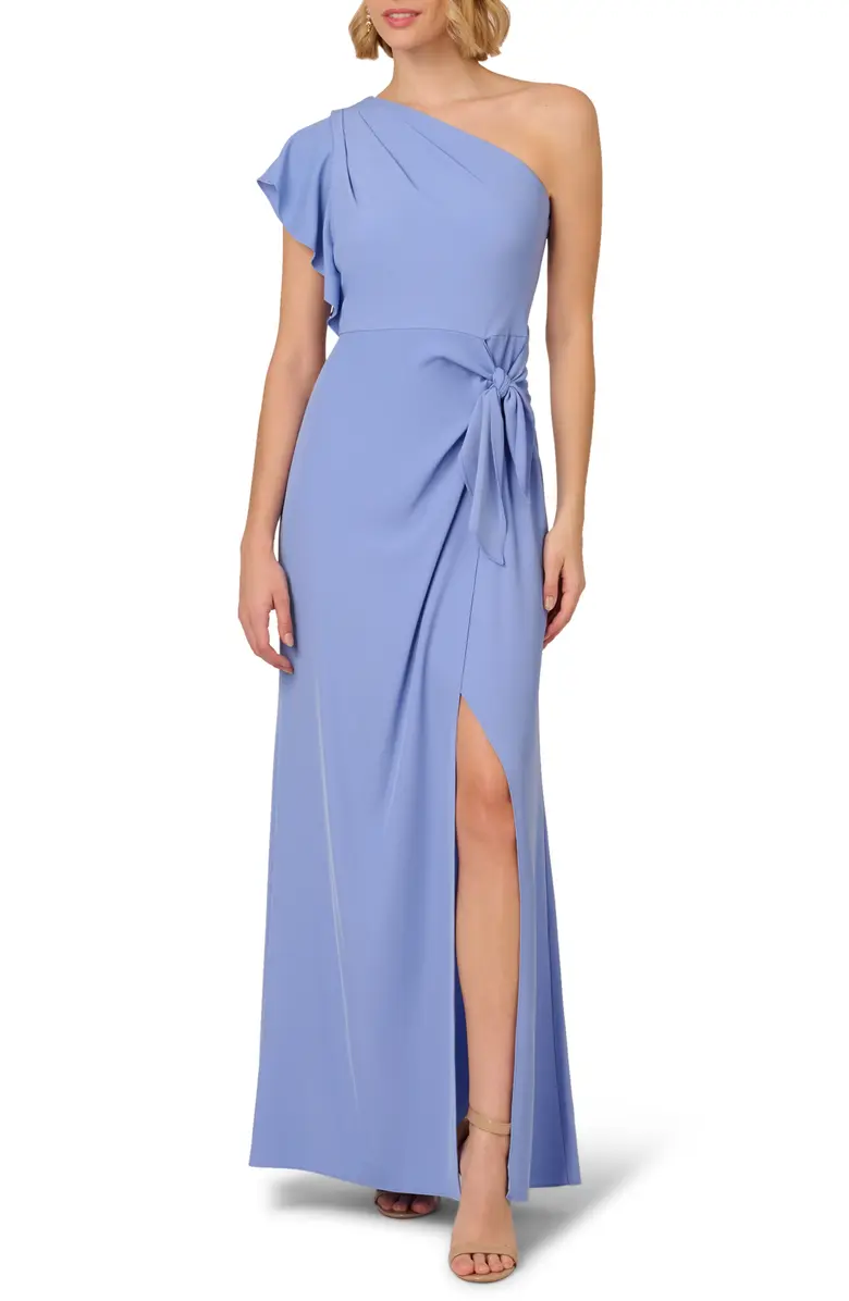 Adrianna Papell Side Tie One-Shoulder Gown
