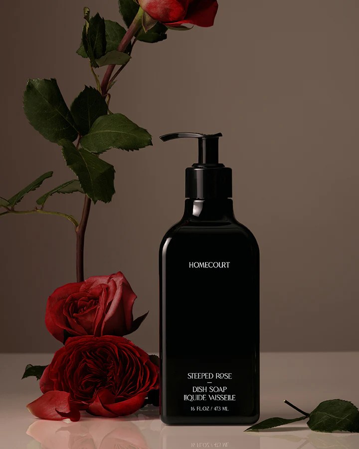 homecourt steeped rose dish soap, celebrity cleaning brands